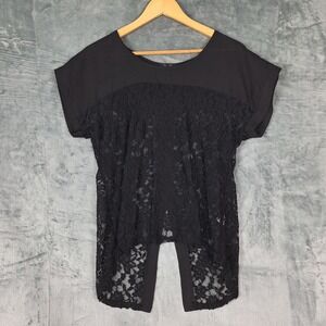 Womens Top XL Black‎ Floral Sheer Lace Fairy Grunge Whimsygoth Coquette Cyber